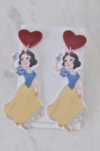 Pair of princess drop earrings with red heart tops on a Kaboodle card