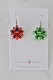Christmas Present Gift Ribbon Novelty Fun Drop Dangle Earrings