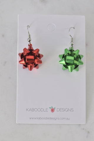 Christmas Present Gift Ribbon Novelty Fun Drop Dangle Earrings
