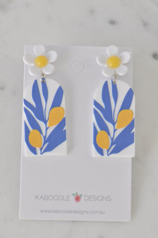 Geometric Daisy Flower Leaves Statement Drop Dangle Earrings