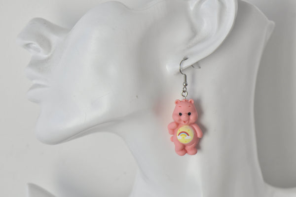 Teddy Bear Drop Dangle Earrings - Coral Pink