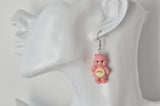 Teddy Bear Drop Dangle Earrings - Coral Pink