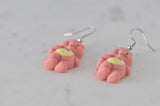 Teddy Bear Drop Dangle Earrings - Coral Pink