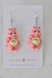 Teddy Bear Drop Dangle Earrings - Coral Pink