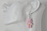 Teddy Bear Drop Dangle Earrings - Pastel Pink