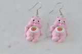 Teddy Bear Drop Dangle Earrings - Pastel Pink