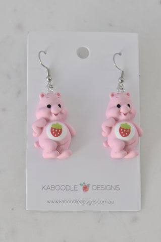 Teddy Bear Drop Dangle Earrings - Pastel Pink