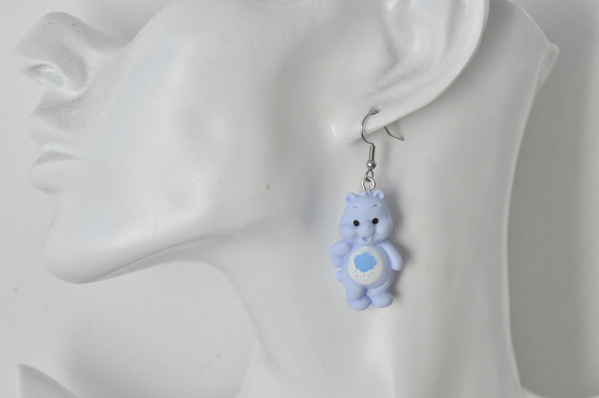 Teddy Bear Drop Dangle Earrings - Pastel Blue