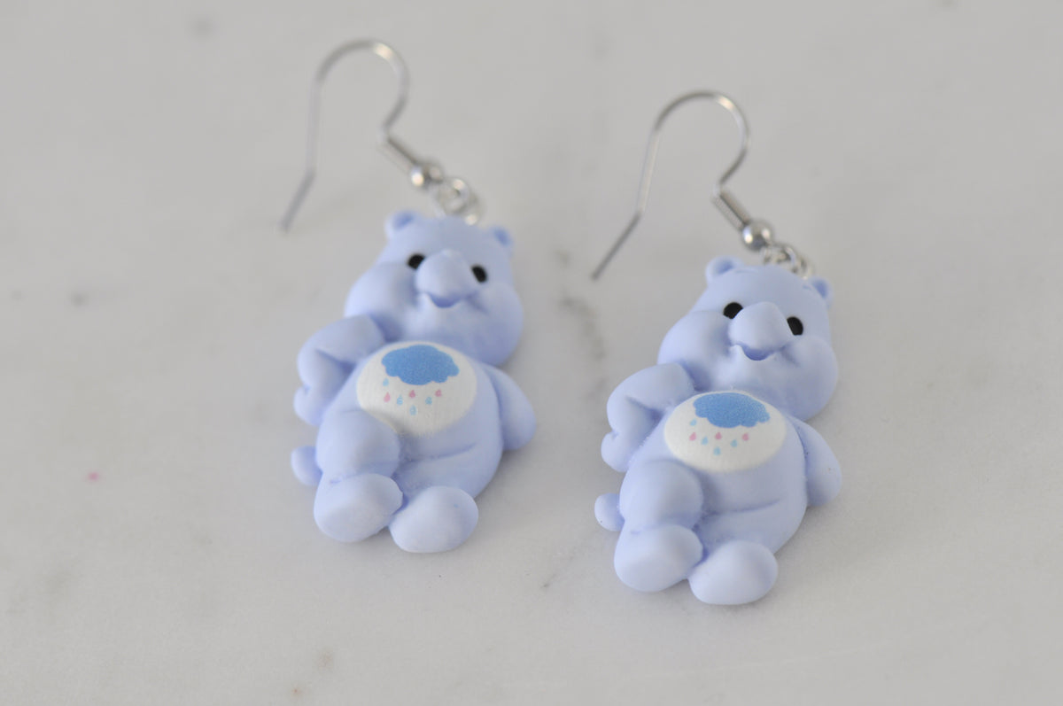 Teddy Bear Drop Dangle Earrings - Pastel Blue