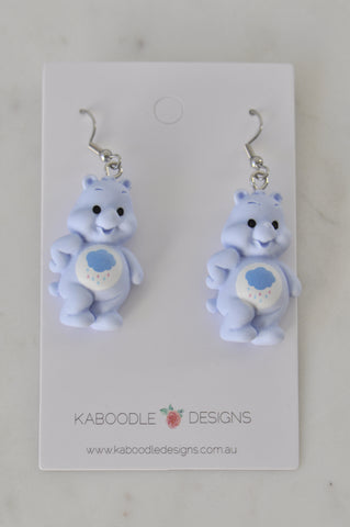 Teddy Bear Drop Dangle Earrings - Pastel Blue