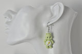 Teddy Bear Drop Dangle Earrings - Pastel Green