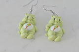 Teddy Bear Drop Dangle Earrings - Pastel Green