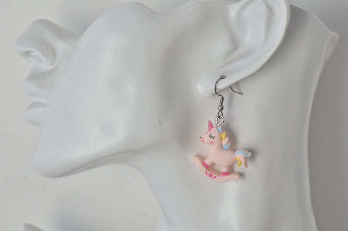 Unicorn Rocking Horse Novelty Fun Drop Dangle Earrings