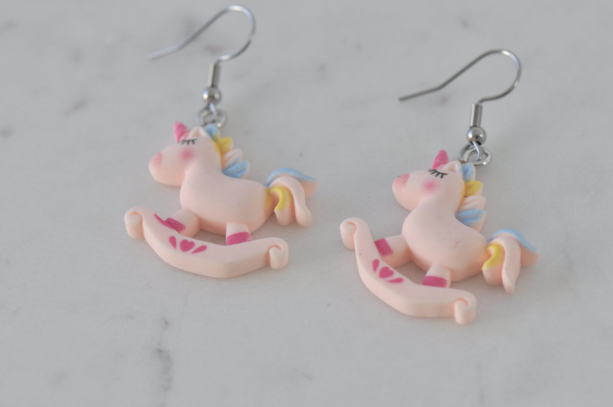 Unicorn Rocking Horse Novelty Fun Drop Dangle Earrings