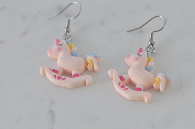 Unicorn Rocking Horse Novelty Fun Drop Dangle Earrings