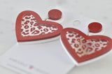*** Acrylic Glitter Leopard Print Heart Drop Dangle Earrings - Red