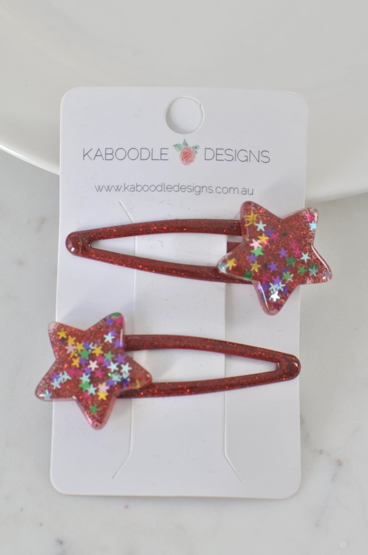 Glitter Star Kids Barrette Hair Clip - Red