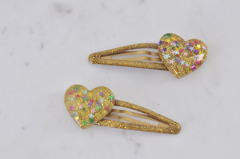 Glitter Heart Kids Barrette Hair Clip - Gold
