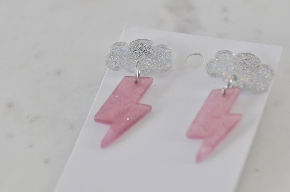 Acrylic Glitter Cloud Lightning Drop Dangle Earrings