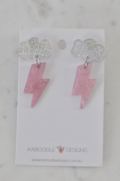 Acrylic Glitter Cloud Lightning Drop Dangle Earrings