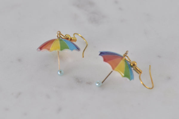 Rainbow Umbrella Drop Dangle Earrings
