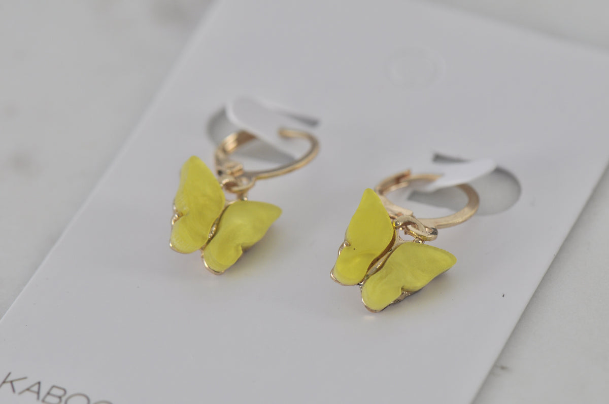 Butterfly Hoop Drop Dangle Earrings - Yellow