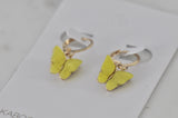 Butterfly Hoop Drop Dangle Earrings - Yellow