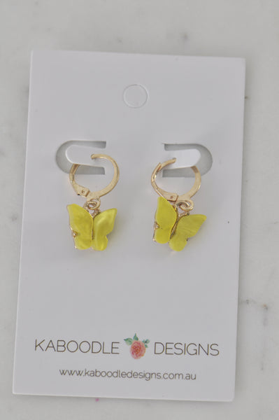 Butterfly Hoop Drop Dangle Earrings - Yellow