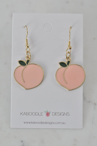 Fruit Peach Novelty Fun Drop Dangle Earrings