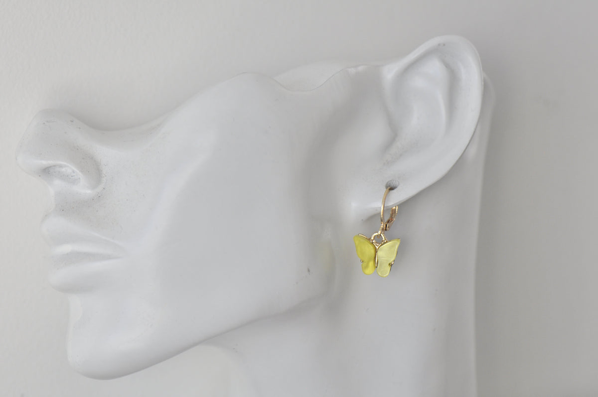 Butterfly Hoop Drop Dangle Earrings - Yellow