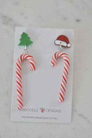 Christmas Candy Cane Christmas Tree Santa Hat Drop Dangle Earrings