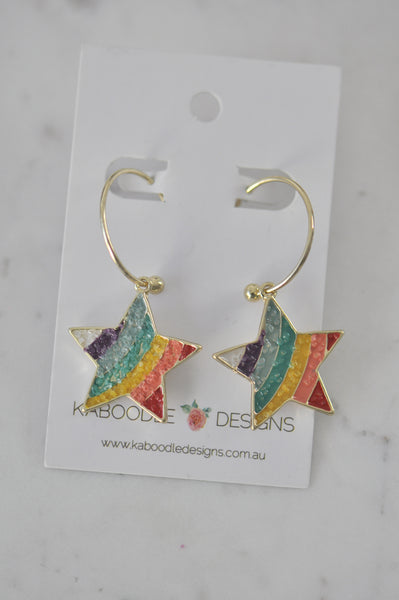 Rainbow Star Hoop Earrings