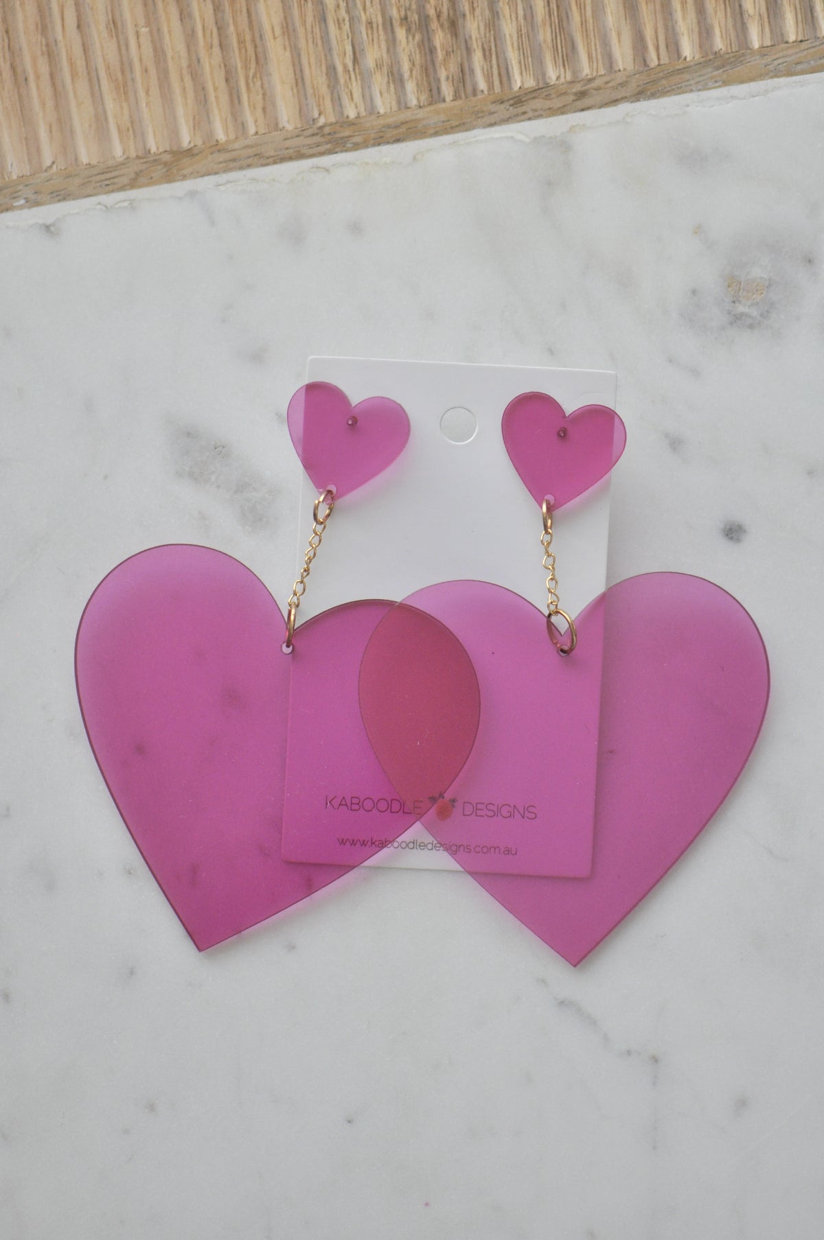 Acrylic Love Heart Drop Earrings - Purple