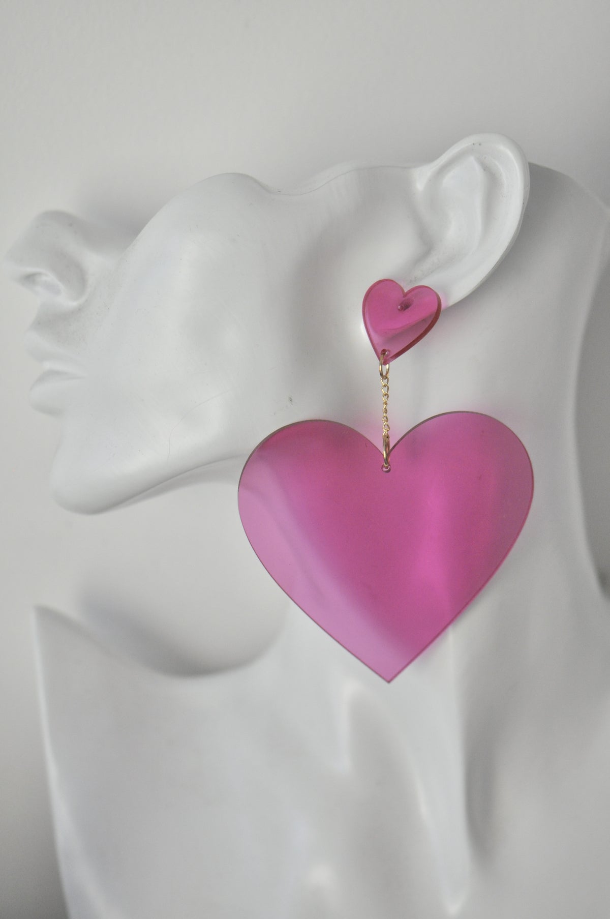 Acrylic Love Heart Drop Earrings - Purple