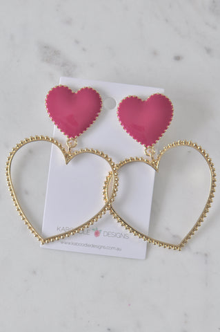 Acrylic Pink Heart Drop Dangle Earrings