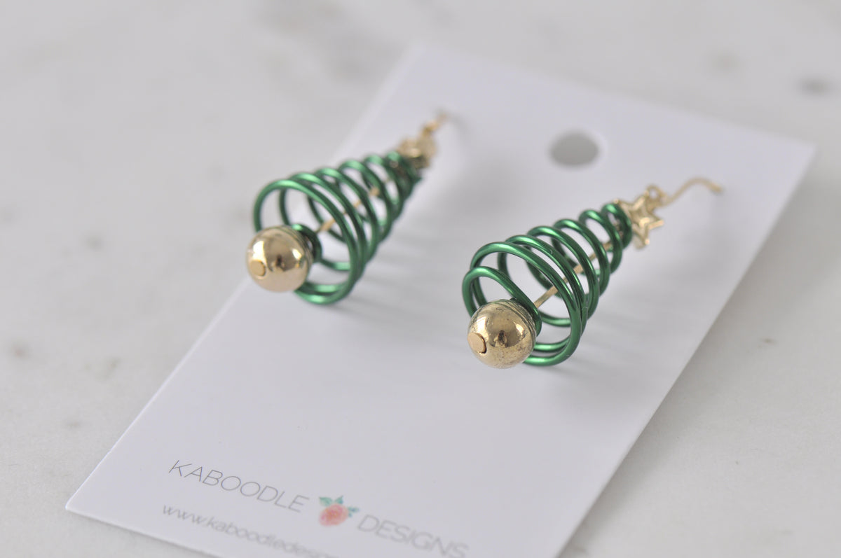 Christmas Merry Christmas Xmas Tree  Swirl Spiral Drop Dangle Earrings