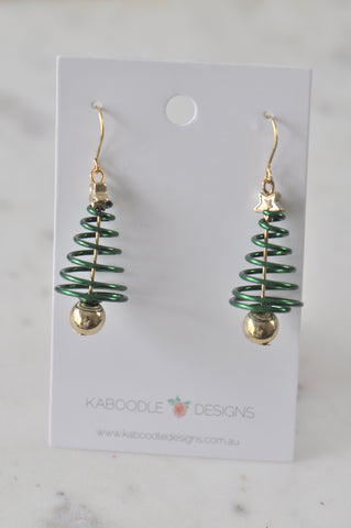 Christmas Merry Christmas Xmas Tree  Swirl Spiral Drop Dangle Earrings