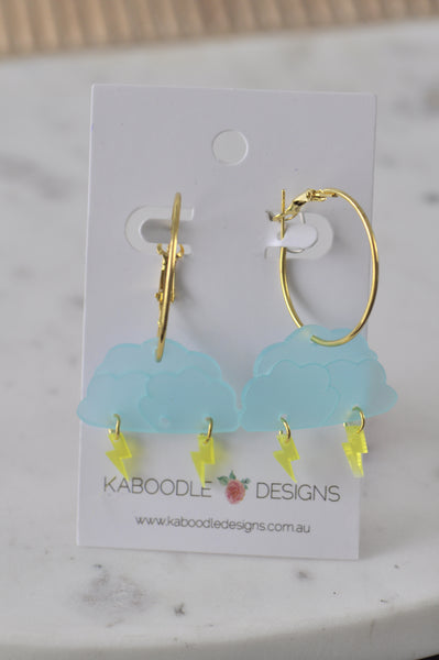 Cloud Lightning Hoop Drop Dangle Earrings