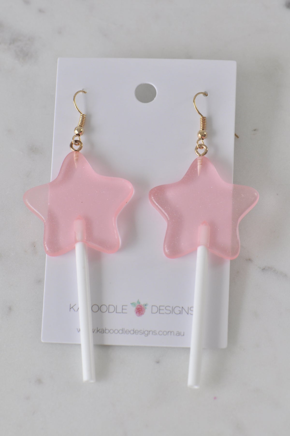 Lollipop Candy Star Novelty Fun Drop Dangle Earrings - Pink