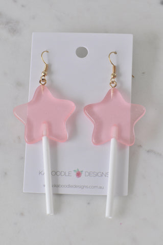 Lollipop Candy Star Novelty Fun Drop Dangle Earrings - Pink