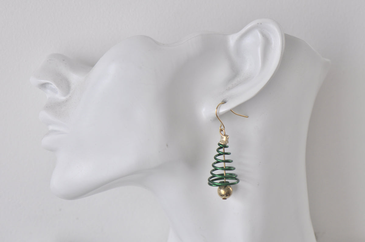Christmas Merry Christmas Xmas Tree  Swirl Spiral Drop Dangle Earrings