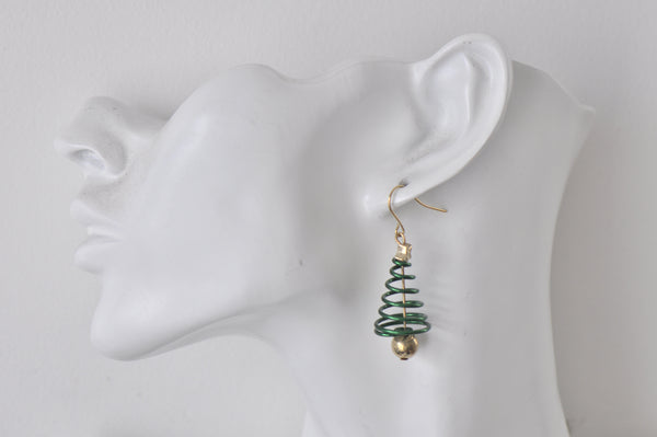Christmas Merry Christmas Xmas Tree  Swirl Spiral Drop Dangle Earrings