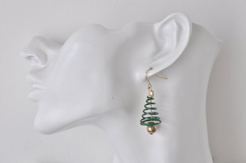 Christmas Merry Christmas Xmas Tree  Swirl Spiral Drop Dangle Earrings