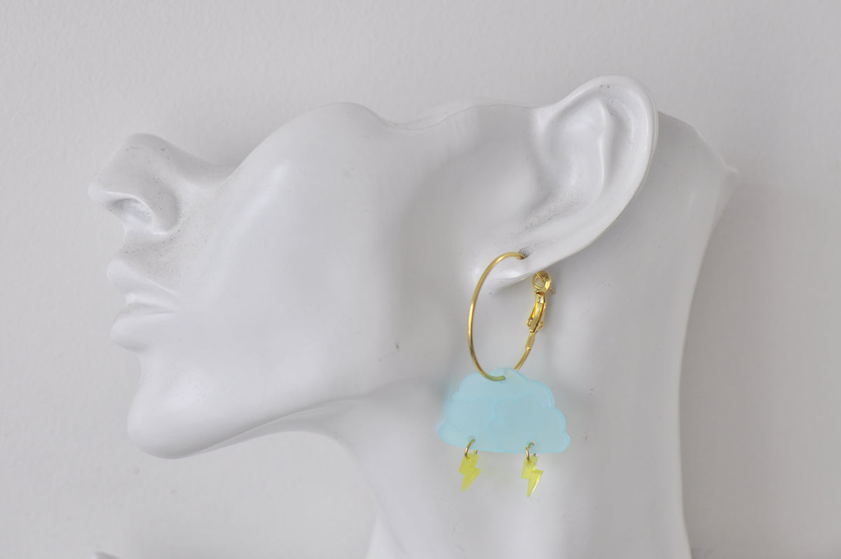Cloud Lightning Hoop Drop Dangle Earrings
