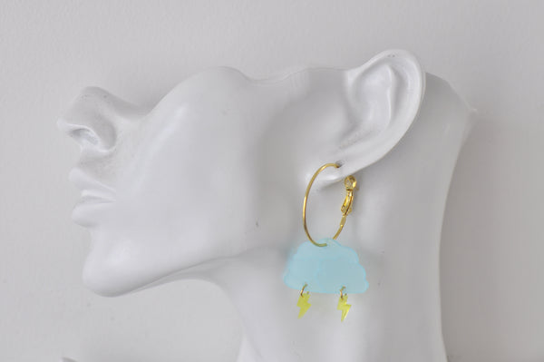 Cloud Lightning Hoop Drop Dangle Earrings