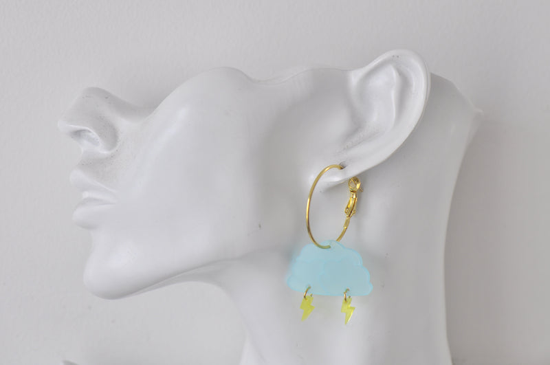 Cloud Lightning Hoop Drop Dangle Earrings