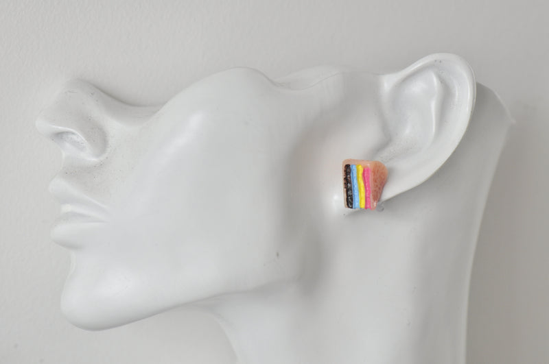 Miniature 3D Food Yummy Rainbow Cake Stud Earrings