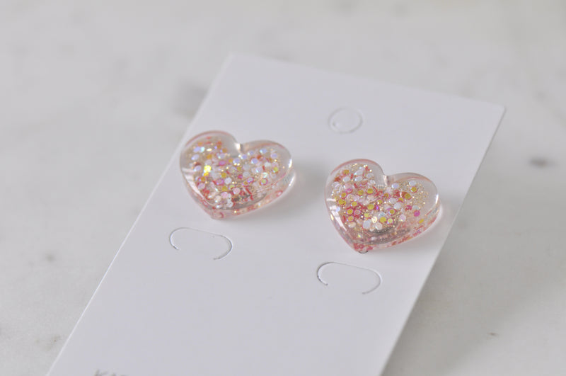 Glitter Heart Stud Earrings