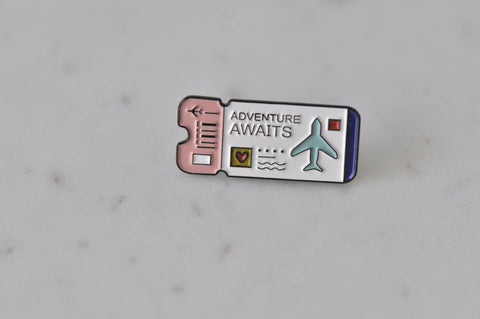 Enamel  Adventure Awaits Holiday Plane Ticket Pin Brooch