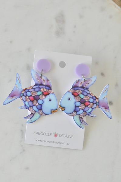 Acrylic Resin Rainbow Fish Drop Dangle Earrings